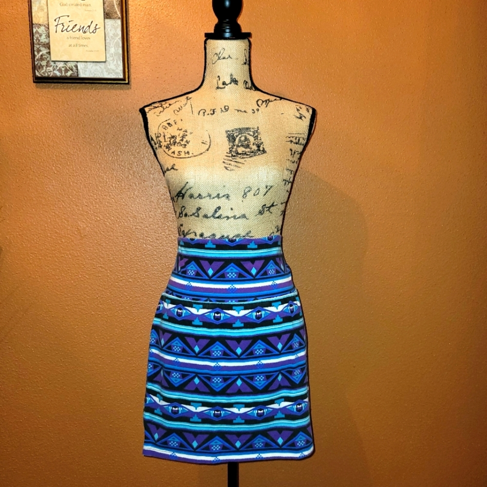 No Bounderies  Blue & Purple Geometric Mini Skirt / Tube Top